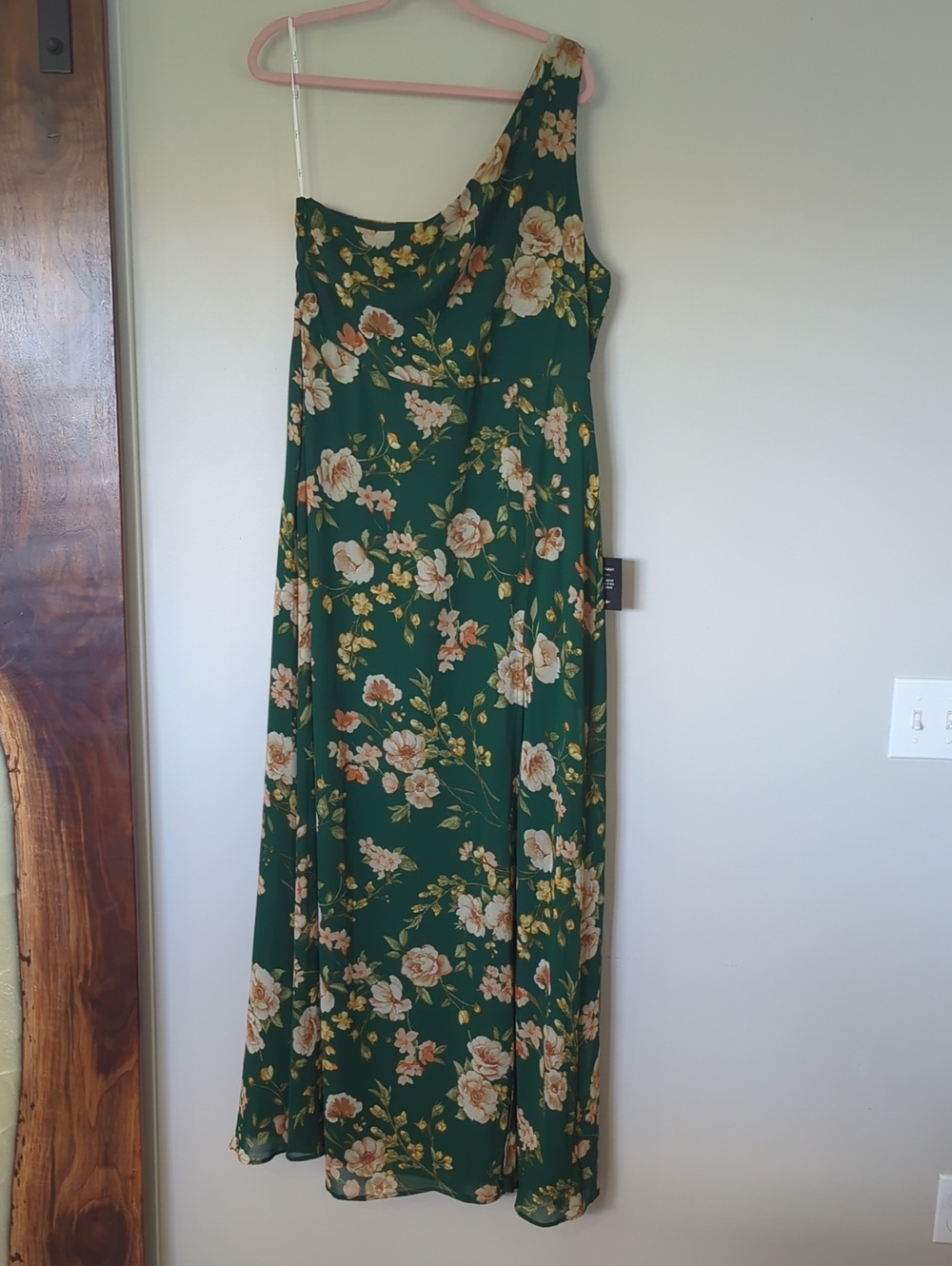 Lulus One shoulder Green Floral Dress